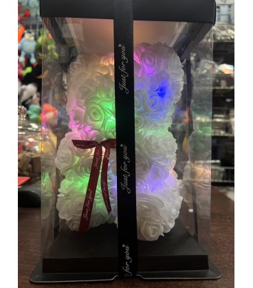 Miś z kwiatów z podświetleniem – prezent dla Twojej ukochanej (25CM)- CENA : 25,9