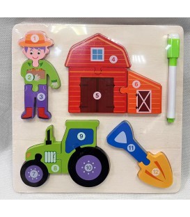 ZESTAW EDUKACYJNY: PUZZLE DREWNIANE I TABLICA DO RYSOWANIA DLA DZIECI(22,5*22,5*1,1CM)-CENA:8,5