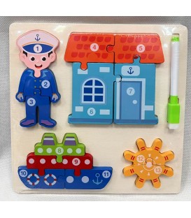 ZESTAW EDUKACYJNY: PUZZLE DREWNIANE I TABLICA DO RYSOWANIA DLA DZIECI(22,5*22,5*1,1CM)-CENA:8,5